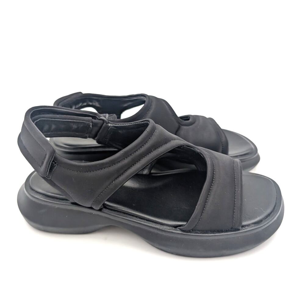 Vince Fresca Strappy Sandal Hook & Loop Open Toe Women's Black Size US6 EU36 - Picture 3 of 12